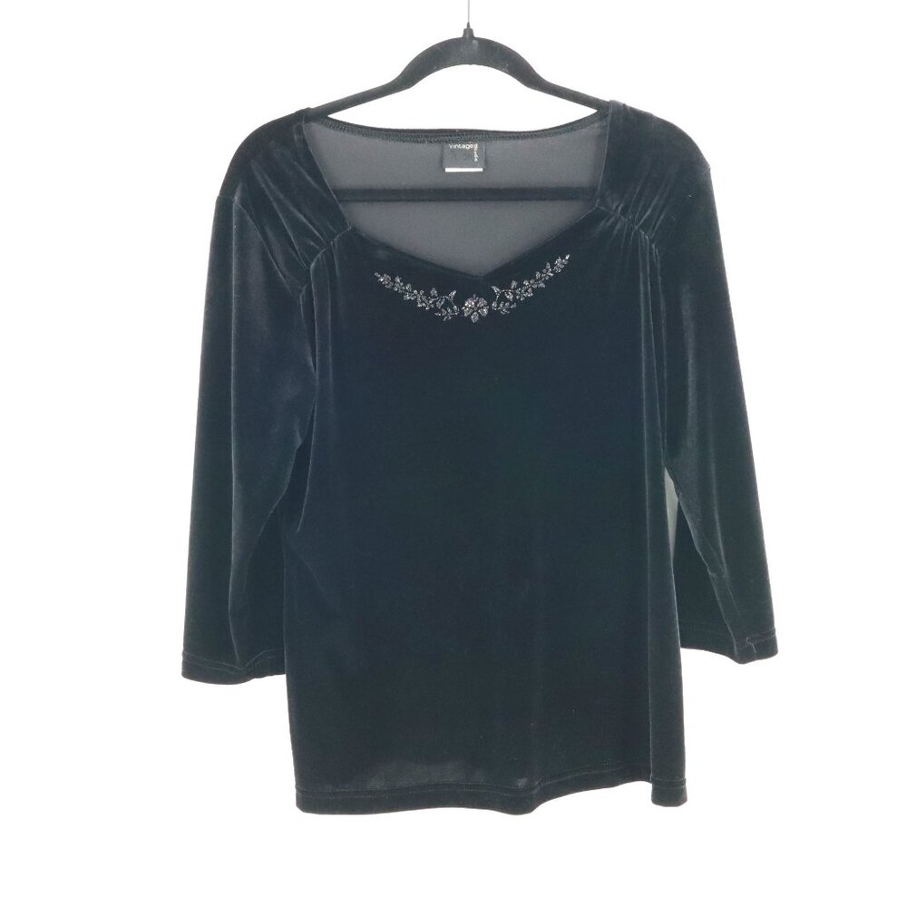 Vintage Studio Embellished Velvet Top Womens L Y2K Witchy Whimsigoth Grannycore‎